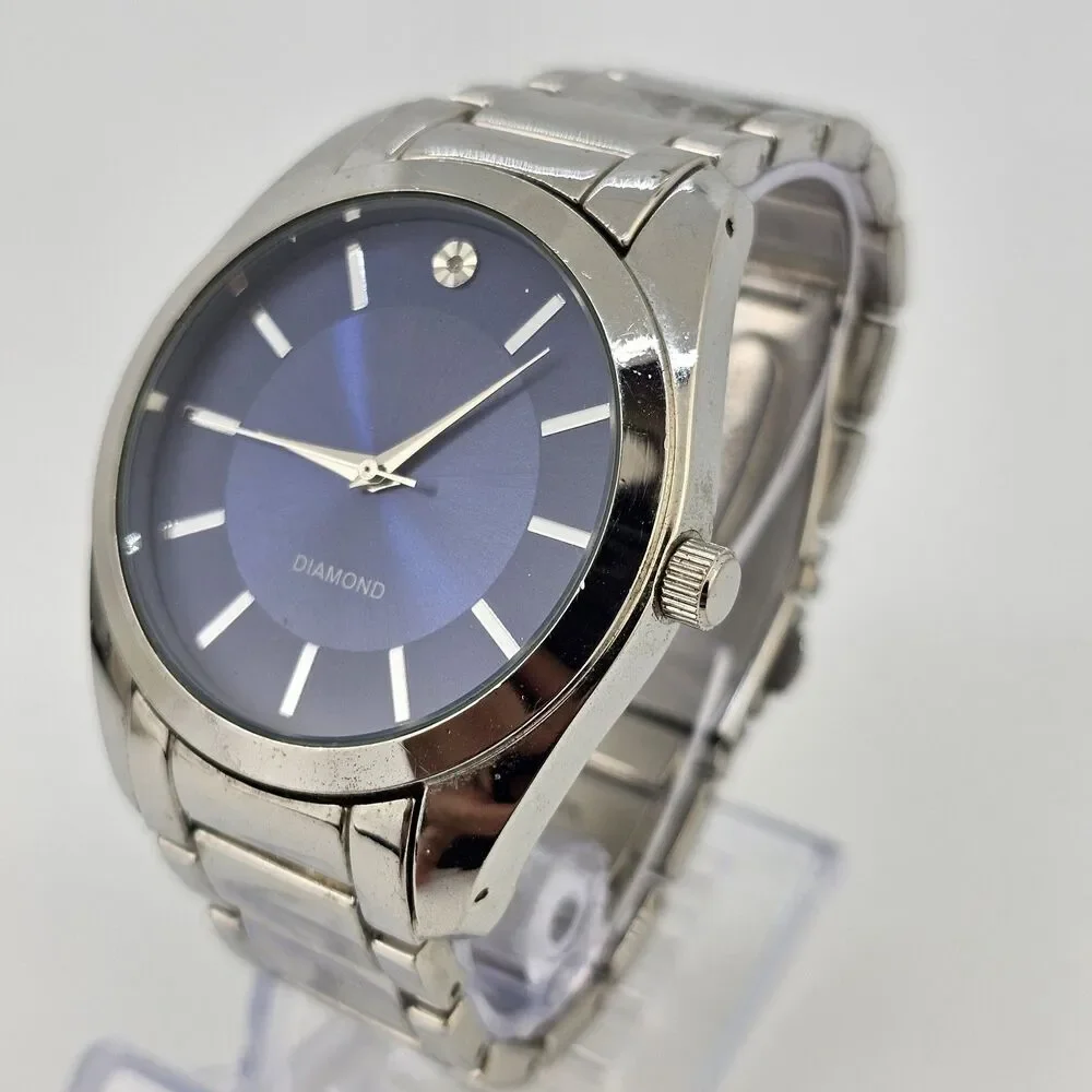 40MM Men's Diamond‎ Watch Blue Dial Gray Bracelet Band 6
